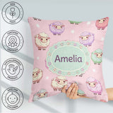 Custom Name Cute Kawaii Sheep with Pastel Pink Seamless Pattern Square Filled Cushion Throw Pillow Sofa Bed Home Decor Zip Washable UK Made