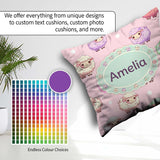 Custom Name Cute Kawaii Sheep with Pastel Pink Seamless Pattern Square Filled Cushion Throw Pillow Sofa Bed Home Decor Zip Washable UK Made