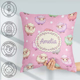 Custom Name Kawaii Sheep with Soft Pink Star Background Seamless Square Filled Cushion Throw Pillow Sofa Bed Home Decor Zip Washable UK Made
