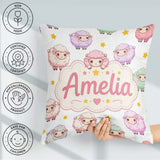 Custom Name Kawaii Sheep with Grey Star Background Seamless Name Square Filled Cushion Throw Pillow Sofa Bed Home Decor Zip Washable UK Made