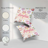 Custom Name Kawaii Sheep with Grey Star Background Seamless Name Square Filled Cushion Throw Pillow Sofa Bed Home Decor Zip Washable UK Made