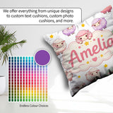 Custom Name Kawaii Sheep with Grey Star Background Seamless Name Square Filled Cushion Throw Pillow Sofa Bed Home Decor Zip Washable UK Made