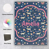 Personalised Name Boho Dog Floral Rainbow Navy Background Seamless Custom  Unique Canvas Wall Art Print Decor Picture Ready to Hang