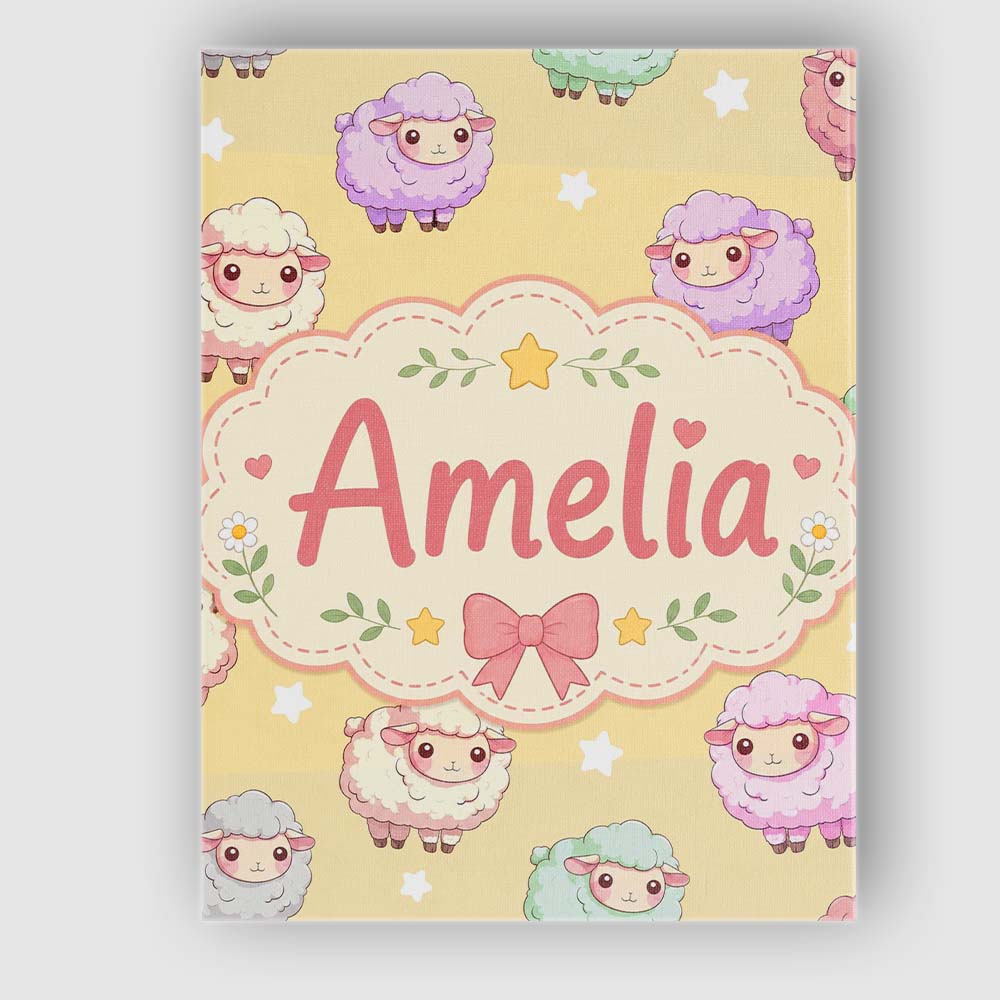 Personalised Name Cute Kawaii Sheep with Custom  Unique Gift Idea Elegant Feature Canvas Wall Art Print Decor Picture Ready to Hang