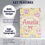 Personalised Name Cute Kawaii Sheep with Custom  Unique Gift Idea Elegant Feature Canvas Wall Art Print Decor Picture Ready to Hang