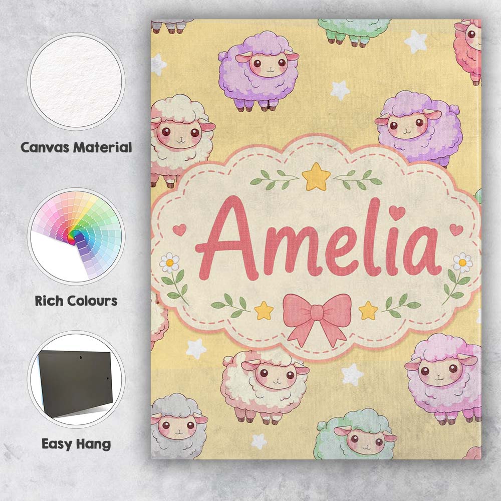 Personalised Name Cute Kawaii Sheep with Custom  Unique Gift Idea Elegant Feature Canvas Wall Art Print Decor Picture Ready to Hang