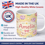Personalized Custom Name Cute Kawaii Sheep with Yellow Star Background Seamless Pattern 11oz Ceramic Coffee Tea Mug White Large Handle