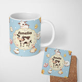 Personalized Custom Name Cute Farm Animals Cow Pig Duck Chicken Seamless Pattern Name Unique 11oz Ceramic Coffee Tea Mug White Large Handle
