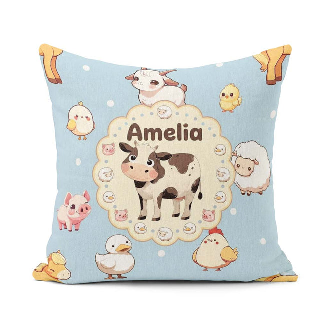 Custom Name Cute Farm Animals Cow Pig Duck Chicken Seamless Name Square Filled Cushion Throw Pillow Sofa Bed Home Decor Zip Washable UK Made