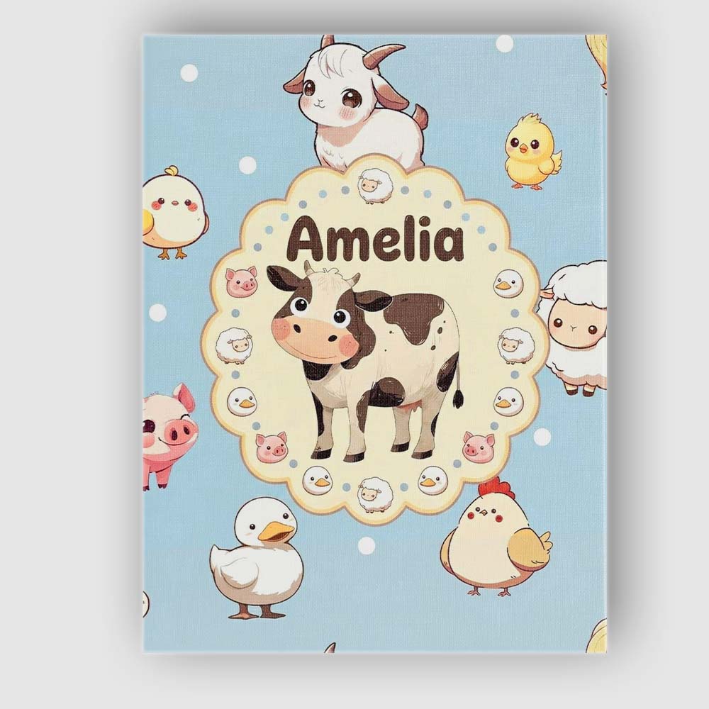 Personalised Name Cute Farm Animals Cow Pig Custom  Bespoke Interior Contemporary Canvas Wall Art Print Decor Picture Ready to Hang