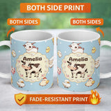 Personalized Custom Name Cute Farm Animals Cow Pig Duck Chicken Seamless Pattern Name Unique 11oz Ceramic Coffee Tea Mug White Large Handle