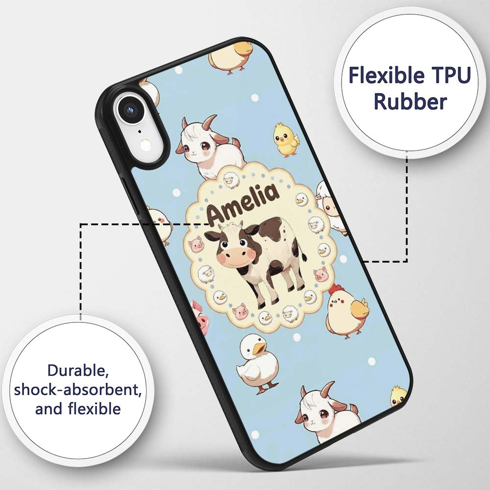 Cute Farm Animals Cow Pig Duck Chicken Seamless Custom Name Protective Phone Case Mobile Cover Durable Everyday Smartphone Shock Resistant