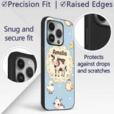 Cute Farm Animals Cow Pig Duck Chicken Seamless Custom Name Protective Phone Case Mobile Cover Durable Everyday Smartphone Shock Resistant