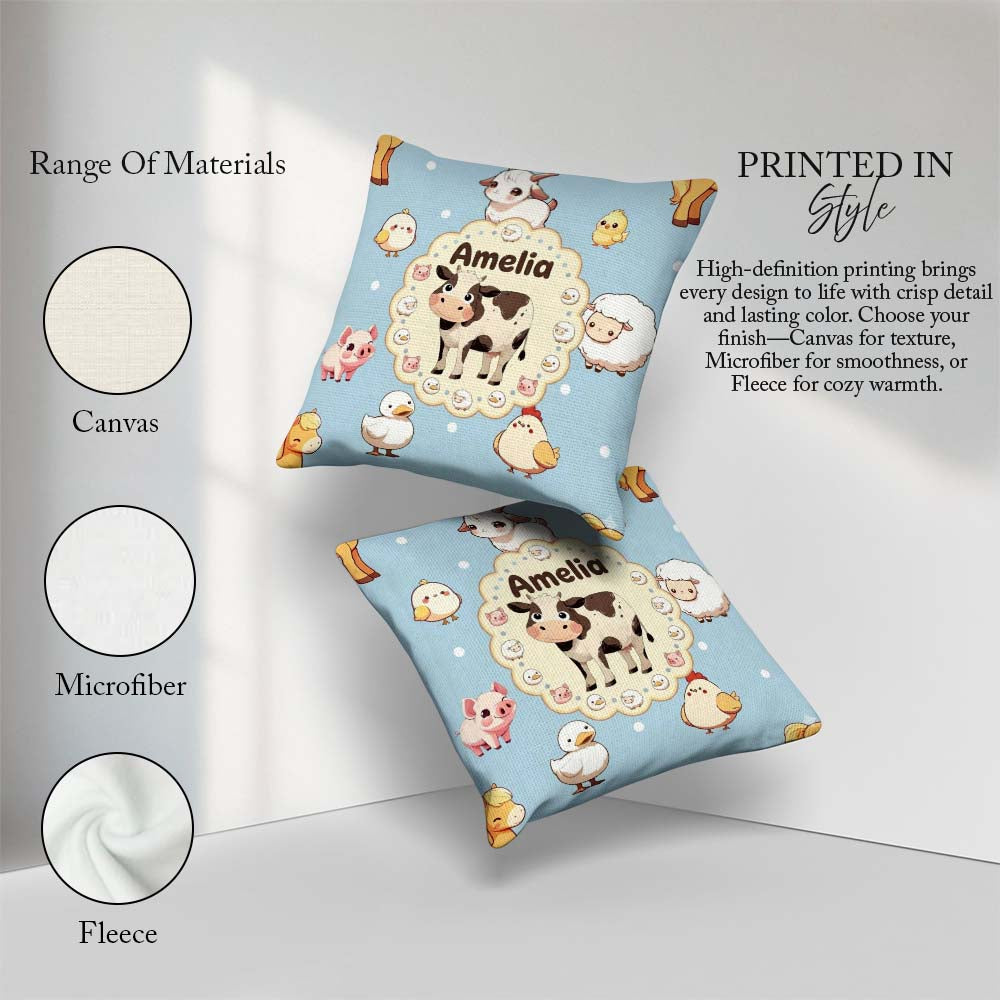 Custom Name Cute Farm Animals Cow Pig Duck Chicken Seamless Name Square Filled Cushion Throw Pillow Sofa Bed Home Decor Zip Washable UK Made