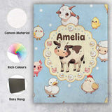 Personalised Name Cute Farm Animals Cow Pig Custom  Bespoke Interior Contemporary Canvas Wall Art Print Decor Picture Ready to Hang