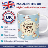 Personalized Custom Name Cute Farm Animals Cow Pig Duck Chicken Seamless Pattern Name Unique 11oz Ceramic Coffee Tea Mug White Large Handle
