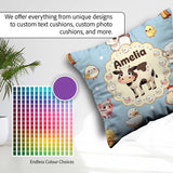 Custom Name Cute Farm Animals Cow Pig Duck Chicken Seamless Name Square Filled Cushion Throw Pillow Sofa Bed Home Decor Zip Washable UK Made