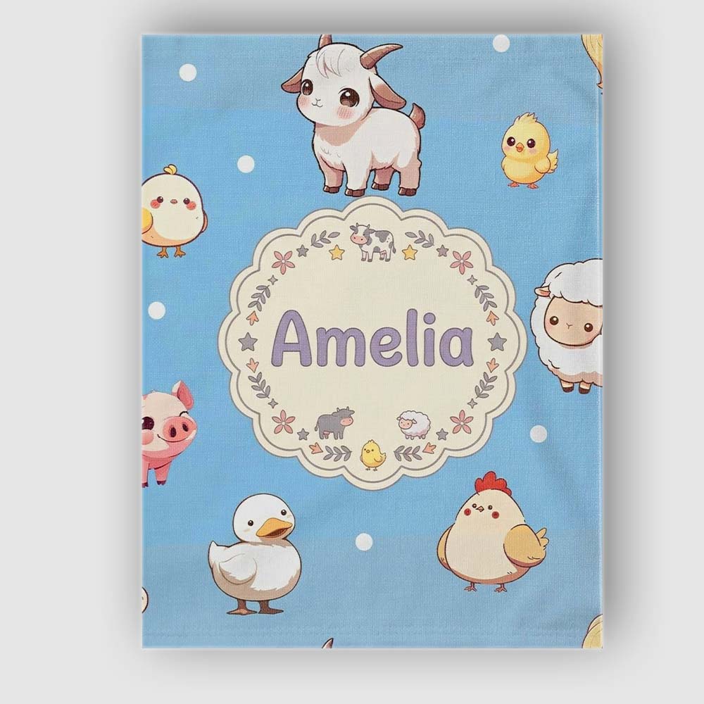 Personalised Name Cute Farm Animals Blue Custom  Unique Gift Idea Elegant Feature Canvas Wall Art Print Decor Picture Ready to Hang