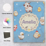 Personalised Name Cute Farm Animals Blue Custom  Unique Gift Idea Elegant Feature Canvas Wall Art Print Decor Picture Ready to Hang