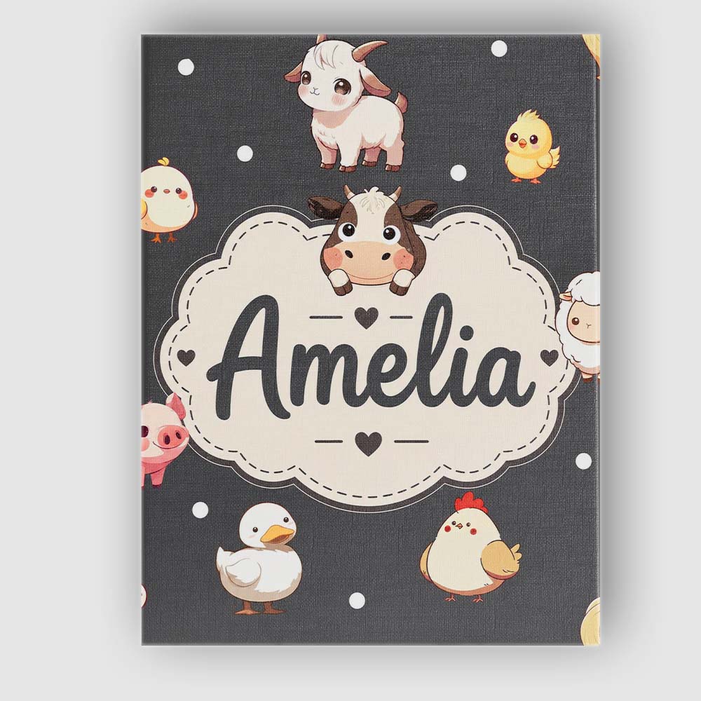 Personalised Name Cute Farm Animals Dark Custom  Unique Gift Idea Elegant Feature Canvas Wall Art Print Decor Picture Ready to Hang
