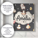 Personalised Name Cute Farm Animals Dark Custom  Unique Gift Idea Elegant Feature Canvas Wall Art Print Decor Picture Ready to Hang