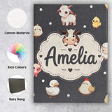 Personalised Name Cute Farm Animals Dark Custom  Unique Gift Idea Elegant Feature Canvas Wall Art Print Decor Picture Ready to Hang