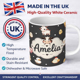 Personalized Custom Name Cute Farm Animals Dark Background Seamless Pattern Custom Name 11oz Ceramic Coffee Tea Mug White Large Handle
