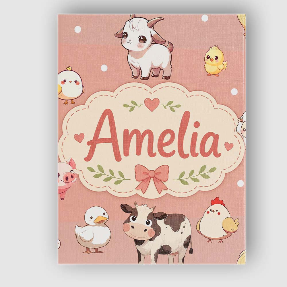 Personalised Name Cute Farm Animals Peach Custom  Unique Gift Idea Elegant Feature Canvas Wall Art Print Decor Picture Ready to Hang