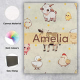 Personalised Name Cute Farm Animals Cream Custom  Unique Gift Idea Elegant Feature Canvas Wall Art Print Decor Picture Ready to Hang