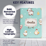 Personalised Name Cute Farm Animals Mint Custom  Unique Gift Idea Elegant Feature Canvas Wall Art Print Decor Picture Ready to Hang