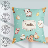 Custom Name Cute Farm Animals Mint Background Seamless Pattern Square Filled Cushion Throw Pillow Sofa Bed Home Decor Zip Washable UK Made