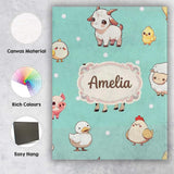 Personalised Name Cute Farm Animals Mint Custom  Unique Gift Idea Elegant Feature Canvas Wall Art Print Decor Picture Ready to Hang