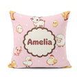 Custom Name Cute Farm Animals Cow Pig Duck Chicken Pink Seamless Square Filled Cushion Throw Pillow Sofa Bed Home Decor Zip Washable UK Made