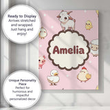 Personalised Name Cute Farm Animals Cow Pig Custom  Bespoke Interior Contemporary Canvas Wall Art Print Decor Picture Ready to Hang