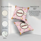 Custom Name Cute Farm Animals Cow Pig Duck Chicken Pink Seamless Square Filled Cushion Throw Pillow Sofa Bed Home Decor Zip Washable UK Made