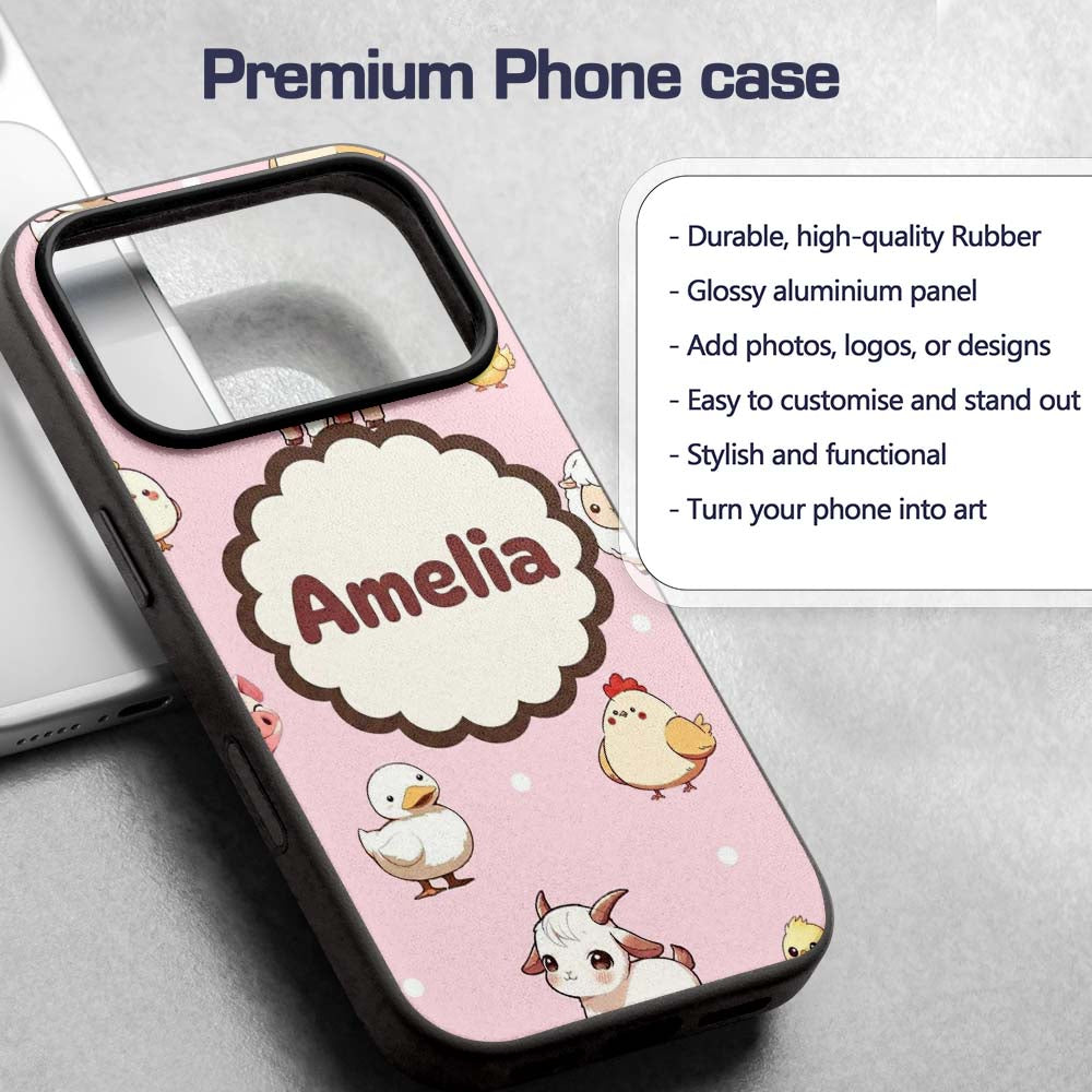 Cute Farm Animals Cow Pig Duck Printed Design Custom Name Protective Phone Case Mobile Cover Durable Everyday Smartphone Shock Resistant
