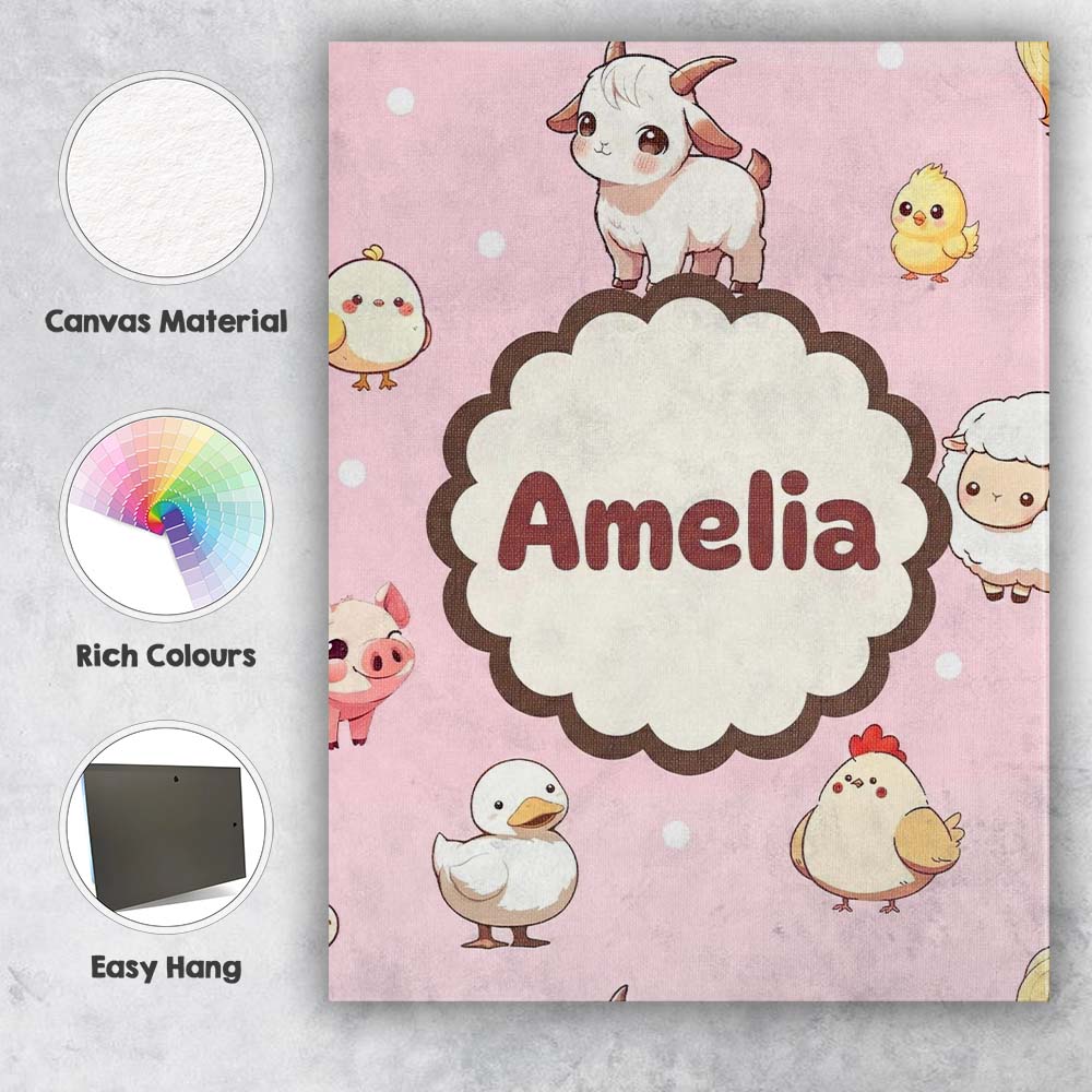 Personalised Name Cute Farm Animals Cow Pig Custom  Bespoke Interior Contemporary Canvas Wall Art Print Decor Picture Ready to Hang