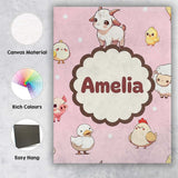 Personalised Name Cute Farm Animals Cow Pig Custom  Bespoke Interior Contemporary Canvas Wall Art Print Decor Picture Ready to Hang
