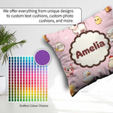 Custom Name Cute Farm Animals Cow Pig Duck Chicken Pink Seamless Square Filled Cushion Throw Pillow Sofa Bed Home Decor Zip Washable UK Made