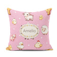 Custom Name Cute Farm Animals Cow Pig Duck Soft Pink Background Square Filled Cushion Throw Pillow Sofa Bed Home Decor Zip Washable UK Made