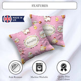 Custom Name Cute Farm Animals Cow Pig Duck Soft Pink Background Square Filled Cushion Throw Pillow Sofa Bed Home Decor Zip Washable UK Made