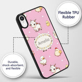 Cute Farm Animals Cow Pig Duck Chicken Soft Pink Custom Name Protective Phone Case Mobile Cover Durable Everyday Smartphone Shock Resistant