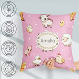 Custom Name Cute Farm Animals Cow Pig Duck Soft Pink Background Square Filled Cushion Throw Pillow Sofa Bed Home Decor Zip Washable UK Made
