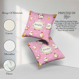 Custom Name Cute Farm Animals Cow Pig Duck Soft Pink Background Square Filled Cushion Throw Pillow Sofa Bed Home Decor Zip Washable UK Made