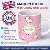 Personalized Custom Name Cute Farm Animals Cow Pig Duck Chicken Soft Pink Background 11oz Ceramic Coffee Tea Mug White Large Handle