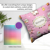 Custom Name Cute Farm Animals Cow Pig Duck Soft Pink Background Square Filled Cushion Throw Pillow Sofa Bed Home Decor Zip Washable UK Made