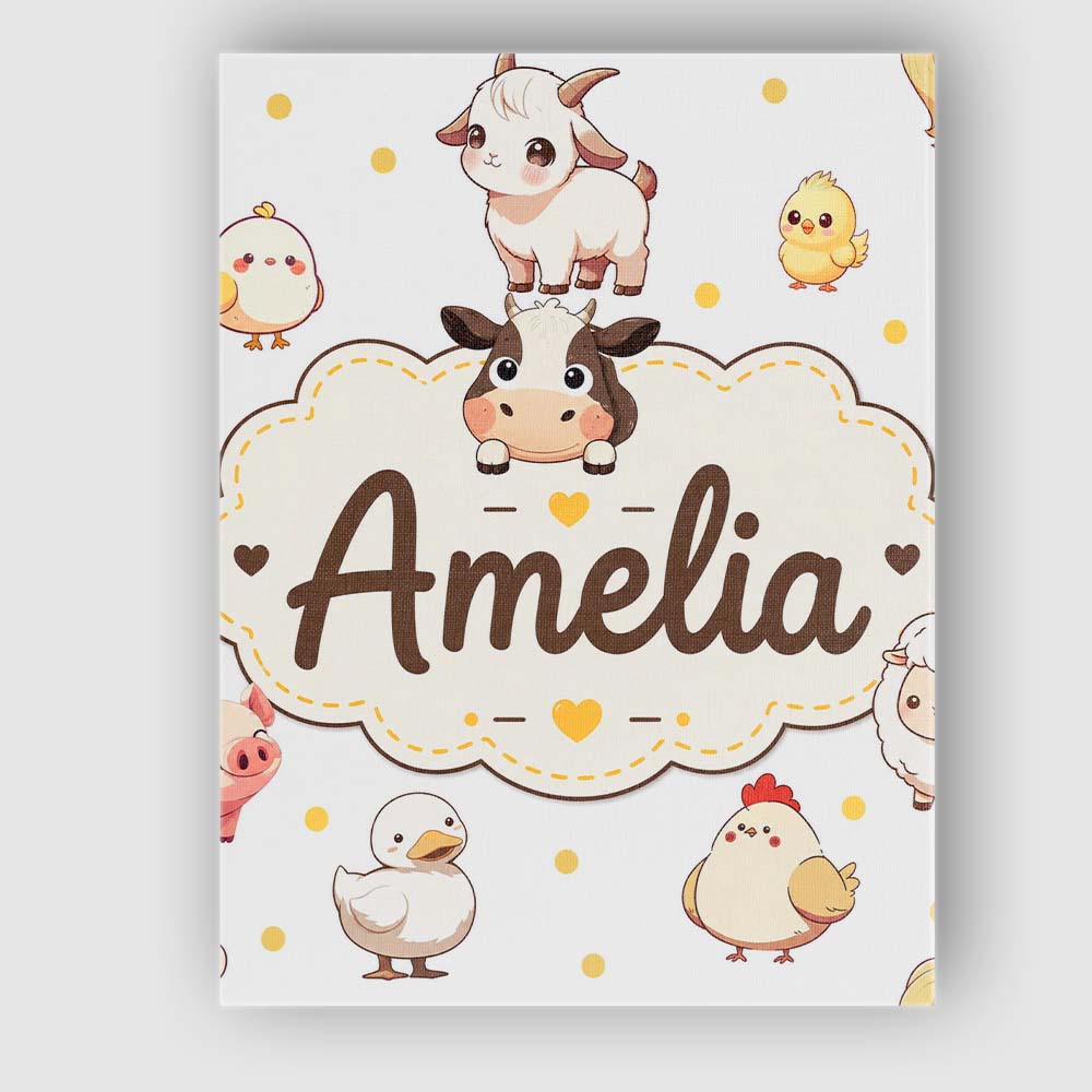 Personalised Name Cute Farm Animals Cow Pig Custom  Bespoke Interior Contemporary Canvas Wall Art Print Decor Picture Ready to Hang