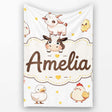 Cute Farm Animals Cow Pig Duck Chicken Grey Dot Background Seamless  Personalised Custom Name Super Soft Fleece Blanket Bed Sofa Throw