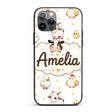 Cute Farm Animals Cow Pig Duck Chicken Grey Dot Custom Name Protective Phone Case Mobile Cover Durable Everyday Smartphone Shock Resistant