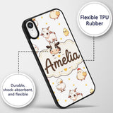 Cute Farm Animals Cow Pig Duck Chicken Grey Dot Custom Name Protective Phone Case Mobile Cover Durable Everyday Smartphone Shock Resistant